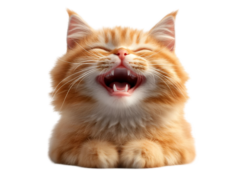 A cheerful orange cat with a big smile, capturing the essence of joy and playfulness in a delightful close-up.