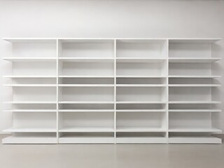 Empty white shelves in the white room, empty space for your design