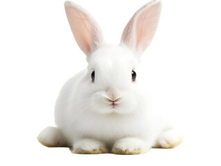 Fototapeta premium A cute white rabbit sitting gracefully, with soft fur and large ears, embodying innocence and charm in a serene setting.
