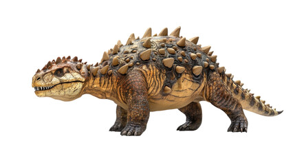 Fototapeta premium Dinosaur-like creature with spiked back and scaled body poses on a plain background during daylight hours