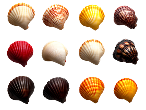 A diverse collection of beautifully patterned seashells showcasing nature's intricate designs and vibrant colors.