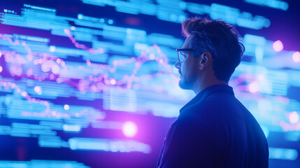 Futuristic Professional Manipulating Holographic Business Data