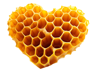 A heart-shaped honeycomb showcasing the natural beauty of beeswax, perfect for concepts of love, nature, and sweetness.