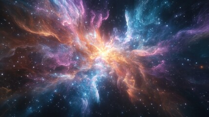Fototapeta premium A futuristic energy surge reshapes an entire nebula, forming fractal-like patterns of celestial light