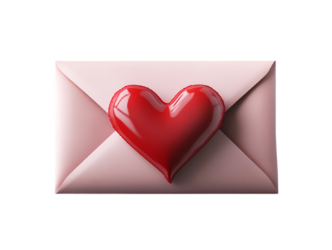 A pink envelope adorned with a glossy red heart, symbolizing love and affection, perfect for Valentine's Day or romantic messages. - Powered by Adobe