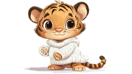 Fototapeta premium Cute cartoon tiger cub wearing a sweater