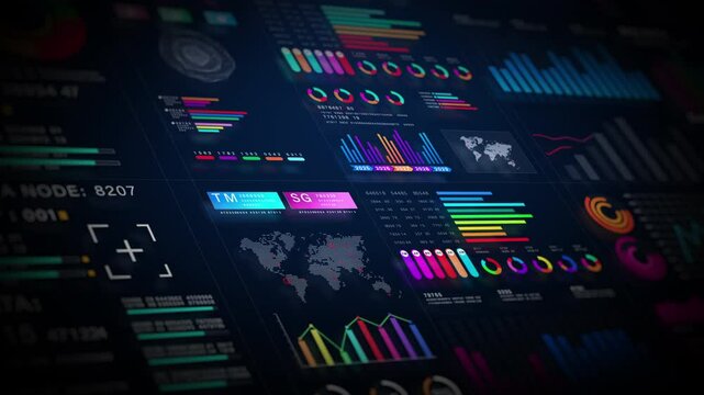 High-tech digital dashboard displaying big data analytics, charts, and infographics. Ideal for business intelligence, Technology digital data concepts. Background 4k - Powered by Adobe