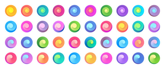Set of Colorful Spiral Symbols. Abstract Geometric Graphic Elements.