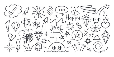 Set of hand drawn Doodle cute sketch elements