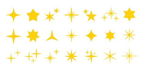 Set of golden shining stars and sparkles isolated on white background