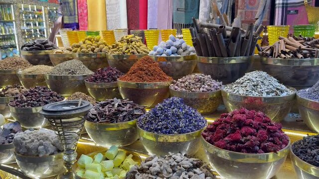 Dubai Old Arabic Spice Souk: Arabic Spices and Herbs at a Market Stall on the Arab Street, 23 Feb 2025 Dubai - United Arab Emirates