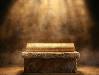 Hyper-realistic biblical scene featuring an ancient scroll