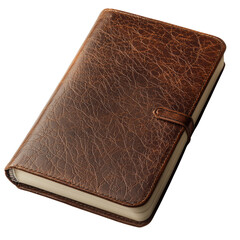 Elegant Brown Leather Journal with Soft Texture and Closure for Writing, Notes, or Sketching on a White Background