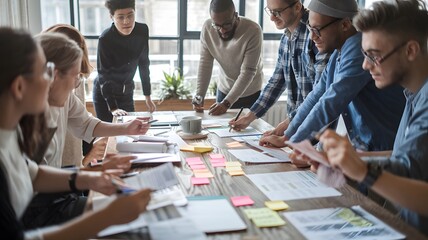 Diverse Team Brainstorming Creative Project Ideas Innovative Solutions Collaborative Teamwork Meeting Office Workspace Modern Business Professionals Working Together Planning Strategy Development     
