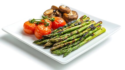 Grilled Asparagus Tomatoes Mushrooms Fresh Plate Healthy Delicious Cuisine