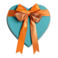 Beautifully Wrapped Gift Box with Orange Ribbon in Heart Shape for Special Occasions and Celebrations