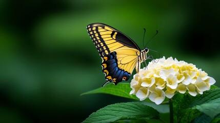 Obraz premium Vibrant Butterflies Amidst Colorful Flowers in a Lush Green Nature Setting