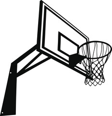 Basketball hoop silhouette vector illustration, perfect for sports designs, basketball-themed logos, t-shirts, posters, and athletic branding. Ideal for basketball fans and enthusiasts.

