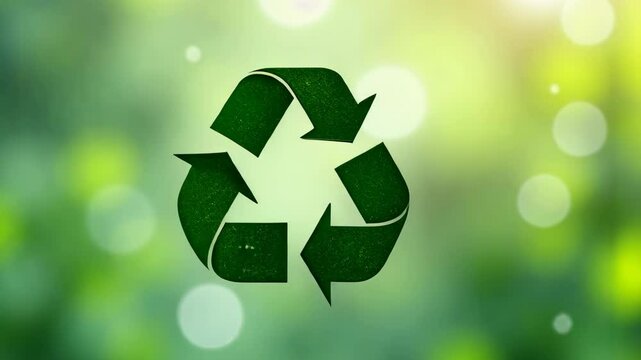 4k frame recycling sign on blurred background
