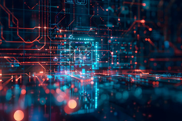 Obraz premium Abstract representation of a futuristic circuit board with glowing lines and nodes, showcasing technology