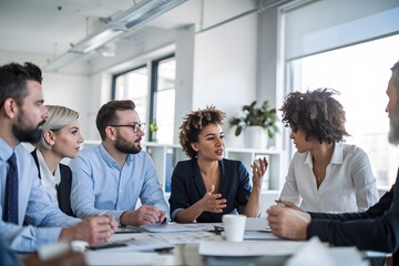 Diverse Business Team Meeting Collaboration Corporate Office Strategy Discussion Professional Teamwork Brainstorming Project Planning Modern Workplace Successful Business People Group Collaboration   