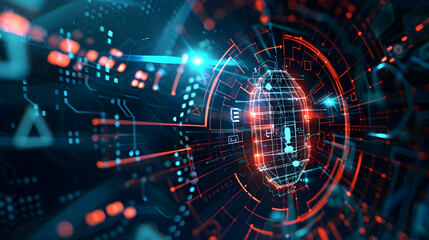 Futuristic digital lock symbolizing cybersecurity in a high-tech network environment