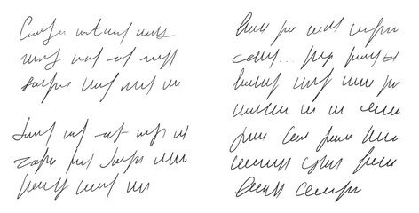 Handwritten scribble love letter. Freehand rough text note. Unreadable doodle write by pen isolated on white background. Illegible cursive script message. Vector hand drawn illustration.