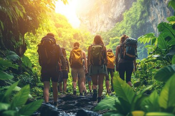 Fototapeta premium Nature experience exploring a lush jungle on a scenic hiking adventure