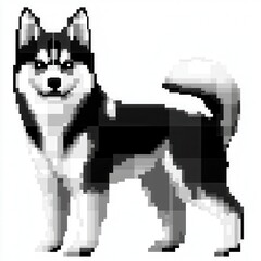 Fototapeta premium Retro 8-Bit Pixel Art Dog Siberian Husky Low-Resolution Style