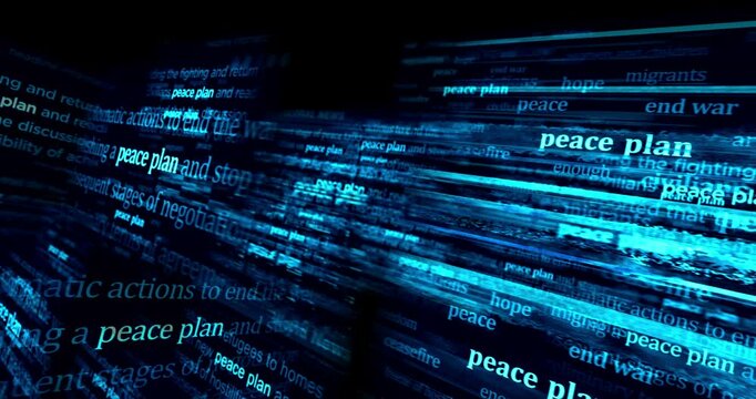 Peace plan and negotiations for end the war Headline news titles international media abstract concept  loop. Seamless and looped 3d animation.