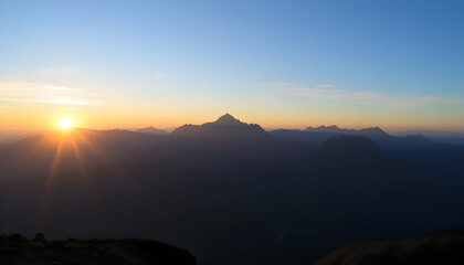 Fototapeta premium Majestic Sunrise Mountain Peak Panorama Breathtaking View Nature Landscape Serenity Dawn Golden Hour Scenery