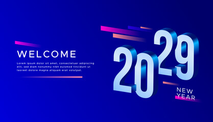 Obraz premium 2029 text. New year 2029 minimalist. Happy new year. design template for new year celebration. 2029 calendar. Year 2029 celebration greeting background template