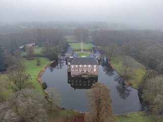 Fototapeta premium Aerial drone photo of Huize Almelo, an old country houses in Almelo
