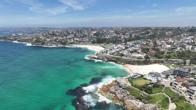 Tamarama Beach Sydney Coastline Cars Aerial Footage Australia 4k Summer Blue Sky