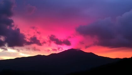 Obraz premium Vibrant Pink Sunset over Majestic Mountain Range Scenic View
