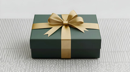 Green gift box with golden ribbon on a transparent background. Isolated on White Background,  -  
