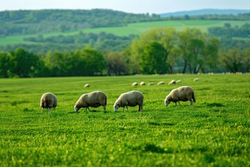 Obraz premium Premium Quality Picture of Sheep Grazing in the Green Fields