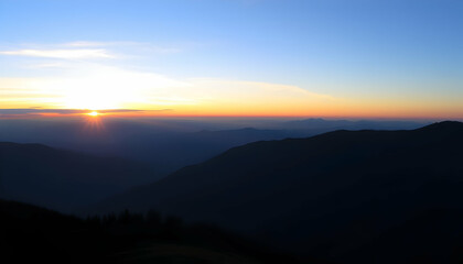 Obraz premium Majestic Sunrise Over Mountain Range Serene Landscape Breathtaking View Nature Photography