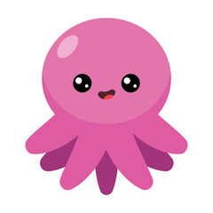 Cartoon octopus. Pink cute octopus