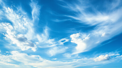 Dramatic Blue Sky with White Cirrus and Cumulus Clouds Scenic Nature Background