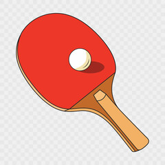 Vector image of a table tennis paddle with a red surface and a ball. Minimalist design, perfect for sports projects, web design, and printing. Vector illustration EPS10.