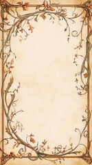 An ornate illuminated manuscript-style border intricate floral vines medieval botanical elements parchment background cottagecore rich colors, delicate fairy-tale motifs elegant calligraphy copy space