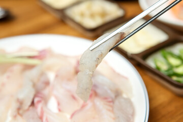 Korean seafood dish. raw fish Sashimi