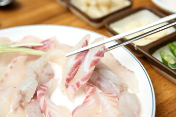 Korean seafood dish. raw fish Sashimi