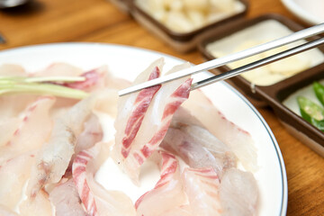 Korean seafood dish. raw fish Sashimi