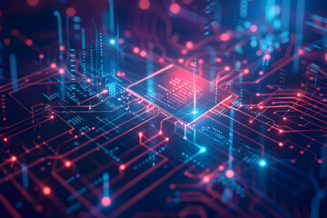 Obraz premium Abstract representation of a futuristic circuit board with glowing connections and data flow