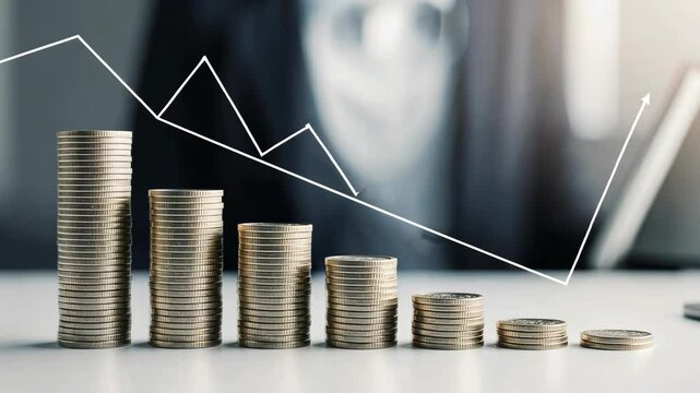 Analyzing Financial Decline, Piles of Coins Show Decreasing Wealth , Economic Downturn for Business Investment Strategy Insights