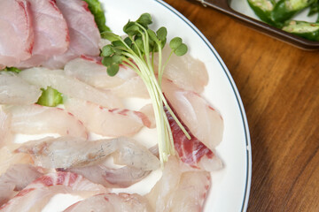 Korean seafood dish. raw fish Sashimi
