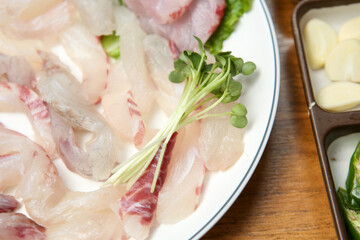 Korean seafood dish. raw fish Sashimi