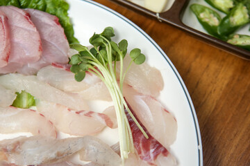 Korean seafood dish. raw fish Sashimi